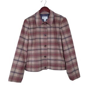 Eddie Bauer Vintage 100% Wool Plaid Button Jacket Coat